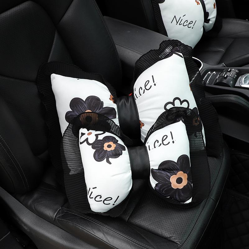 Auto Kopfstütze Lendenkissen Kissen Niedliche Schleife Rückenlehnenpolster Bequemes Sitzkissen Druck Damen Auto Luxus Innenzubehör