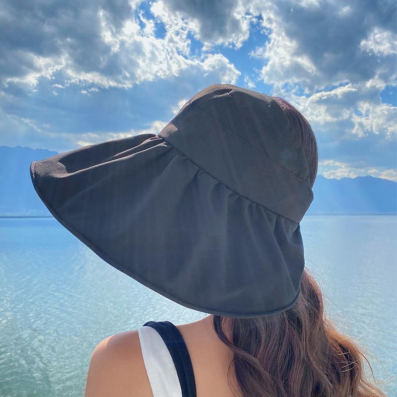 Early Spring and Summer Vinyl UV Protection Empty Top Hat Children Big Brim Face Protection Sun Protection Versatile Ponytail Bucket Hat