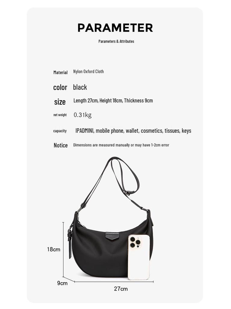 2025 Minimalist Retro Dumpling Large-Capacity Nylon Crossbody Shoulder Bag for Women