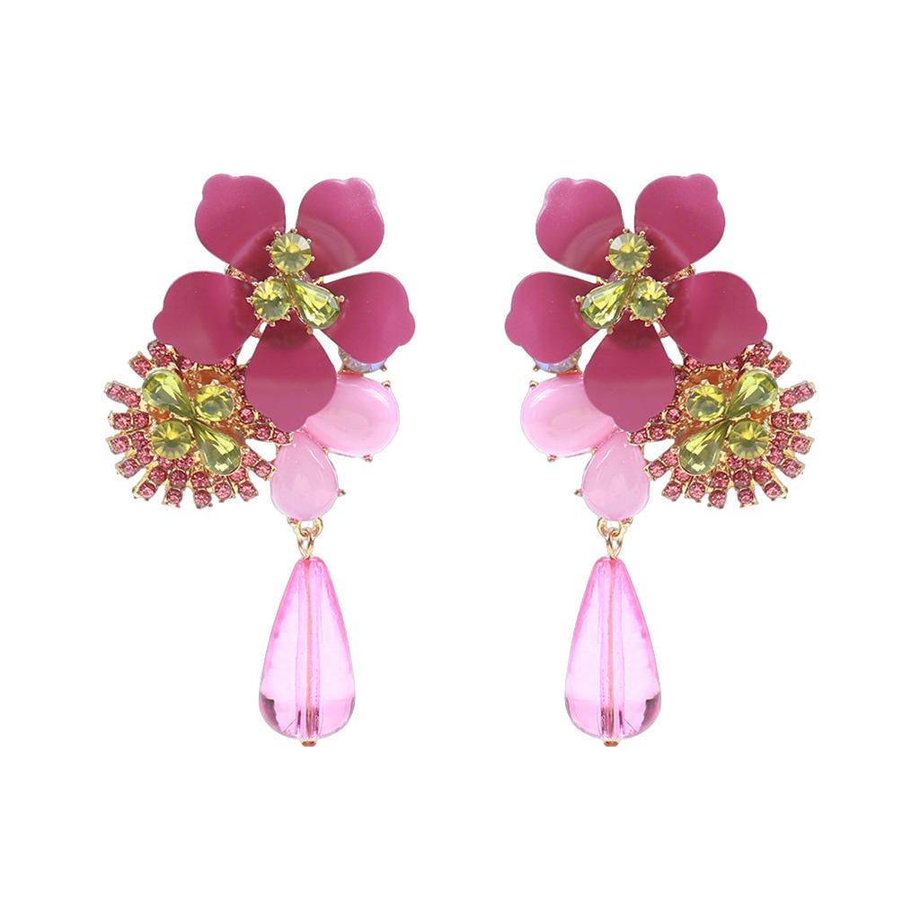 E11811 new retro personality exaggerated versatile resin flower water drop long earrings heavy industry temperament