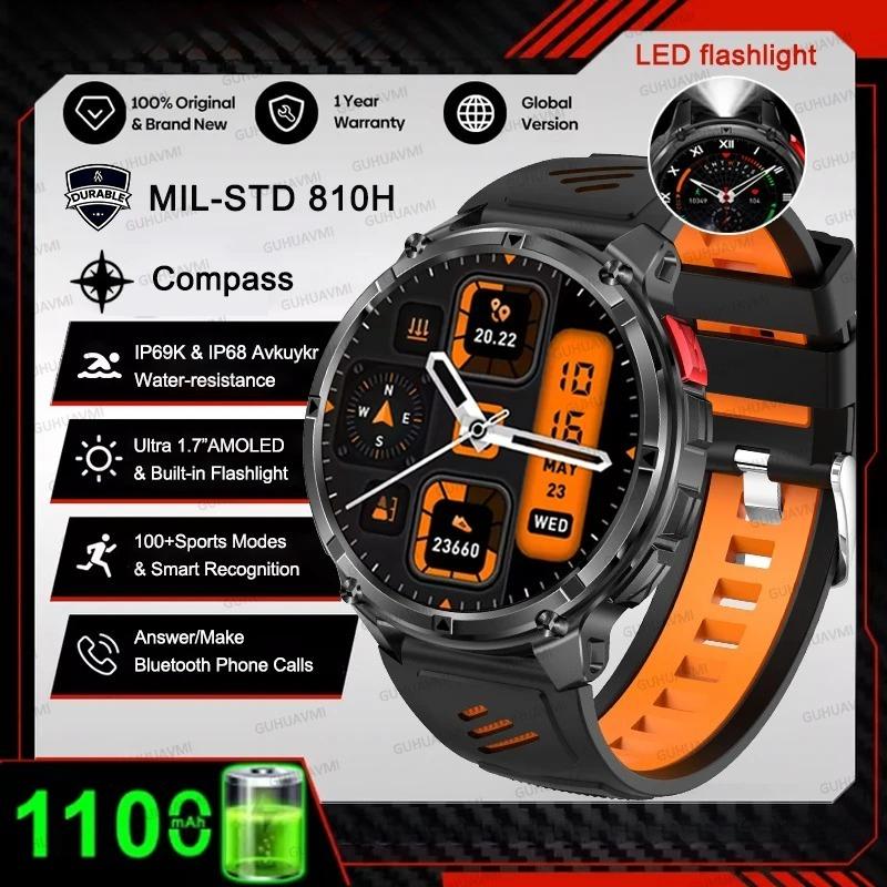 2026 Neue 1100 Ultra-Lange Akkulaufzeit Smartwatch Herren Militärisches GPS-Kompass Herzfrequenz Bluetooth-Anruf 10ATM Wasserdicht HD Smartwatch