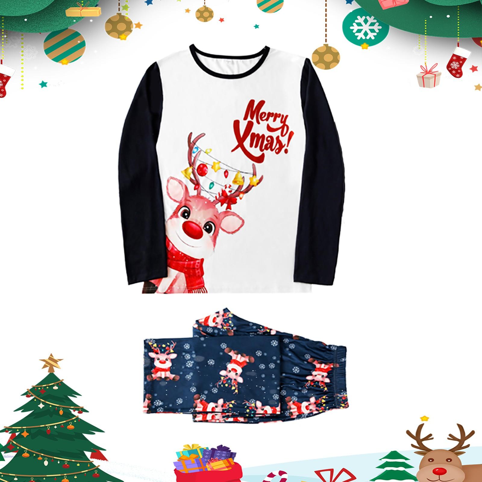 

(SU)Мужская рождественская пижама из двух частей с длинными рукавами и принтом головы оленя для родителей и детей