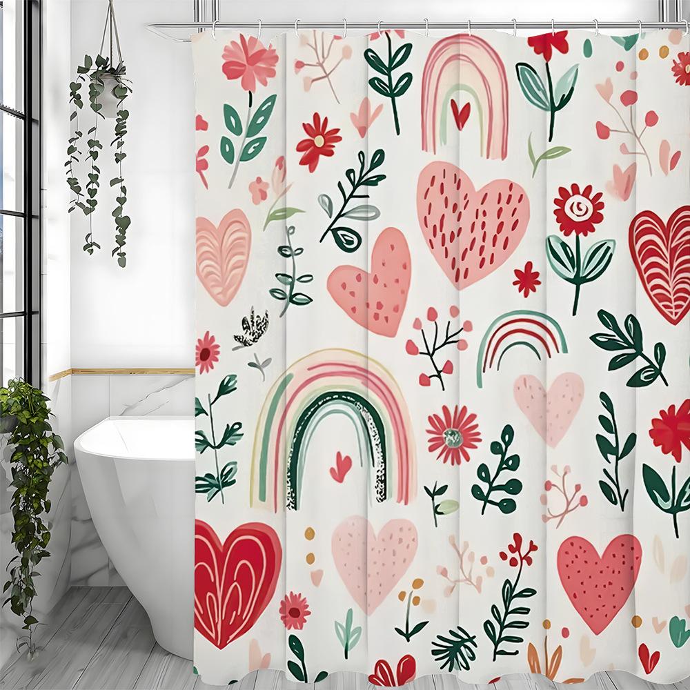 

Painted Hearts And Rainbows Shower Curtain Washable Dirt-Resistant Shower Head Waterproof Polyester Bath Curtain For Home Decor W60H190(CM)-1 Pcs