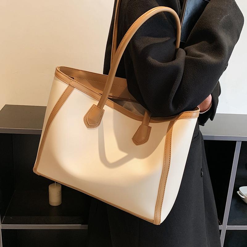 PU Große Kapazität Tragetasche Neue Damen Retro Kontrastfarbe Reißverschluss Textur Handtasche Vielseitige Pendeltasche Einfache Schultertaschen