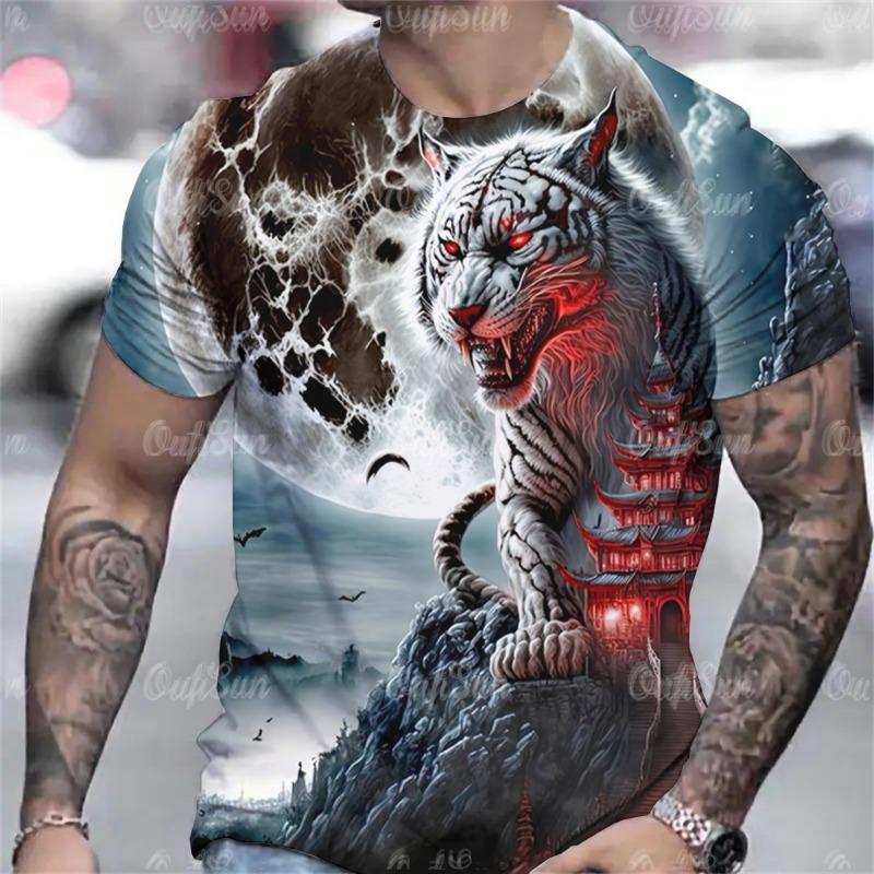 

New Summer Outdoor Casual Men s T-shirt daily Street Men s Short-sleeved Top tiger Print Men s XXS