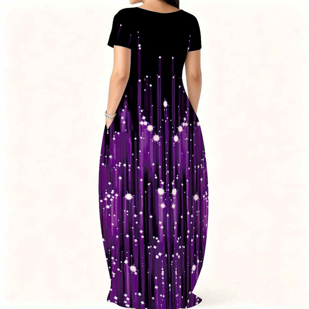 Summer Loose Crew Neck Dress Short Sleeve Plus Size For Ladies Daily Attire