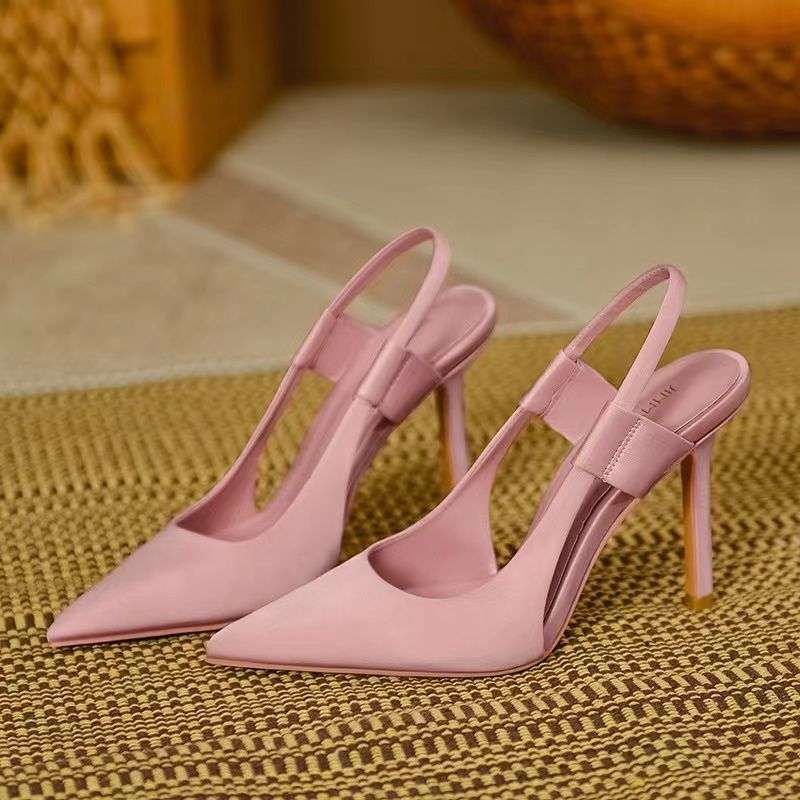 Fairy pink high heels female 2025 new pointed French stiletto muller shoes casual wear bag head sandals tide