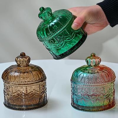 Kristalglas Bewaarpot in Franse Stijl, Vintage Snoepglaspot met Deksel Aromatherapie Kaarsenhouder Container Woondecoratie