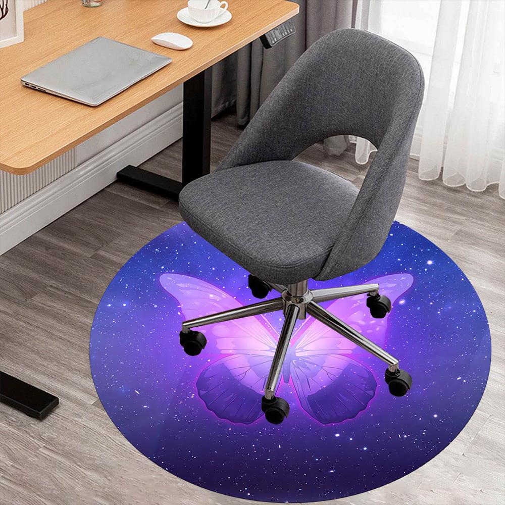 

1pc Butterfly Space Round Chair mat Area Rug - Non-Slip, Floor Mat for Office, Bedroom, and Indoor Decor c1118236 80cm by 80cm