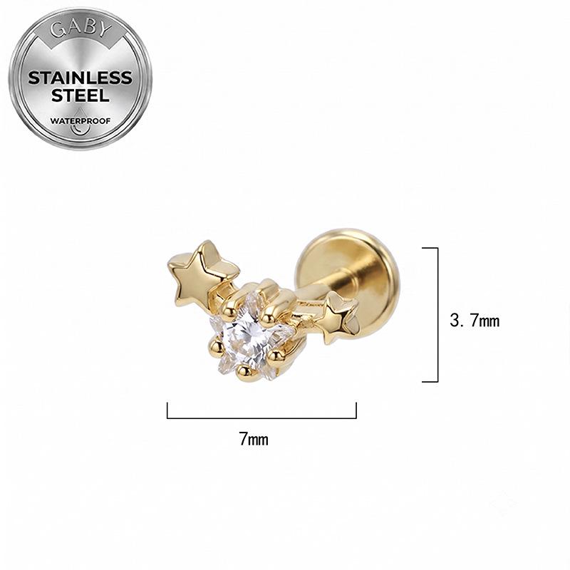 Euro Cross 316L Medical Grade Stainless Steel Star Eye Wing Ear and Lip Stud with Internal Thread