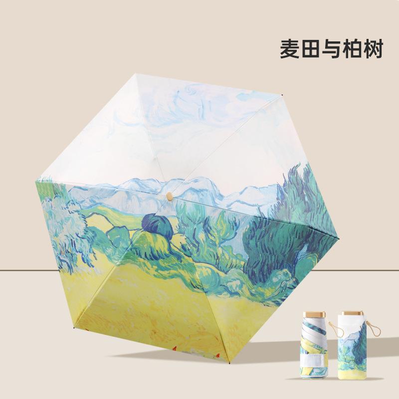 Ultra-Light Mini Sunscreen And Uv Protection Oil Painting Umbrella New Vinyl Double-Layer Double-Sided Flower Umbrella For Weather And Rain
