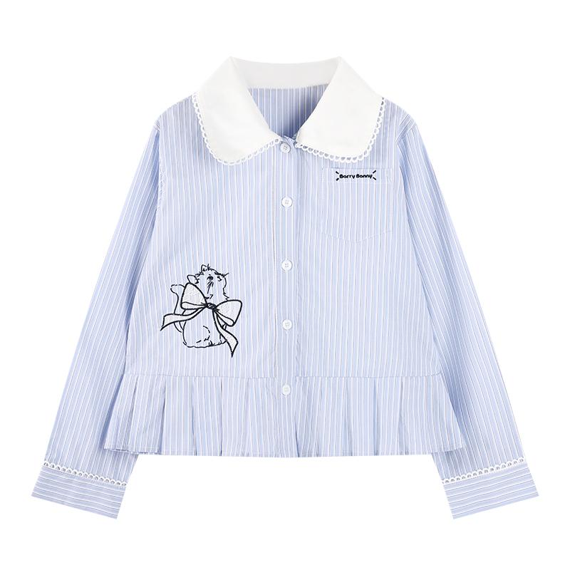 Girls' College Style Set 2025 Spring/Autumn New Children's Striped Shirt and Pleated Skirt