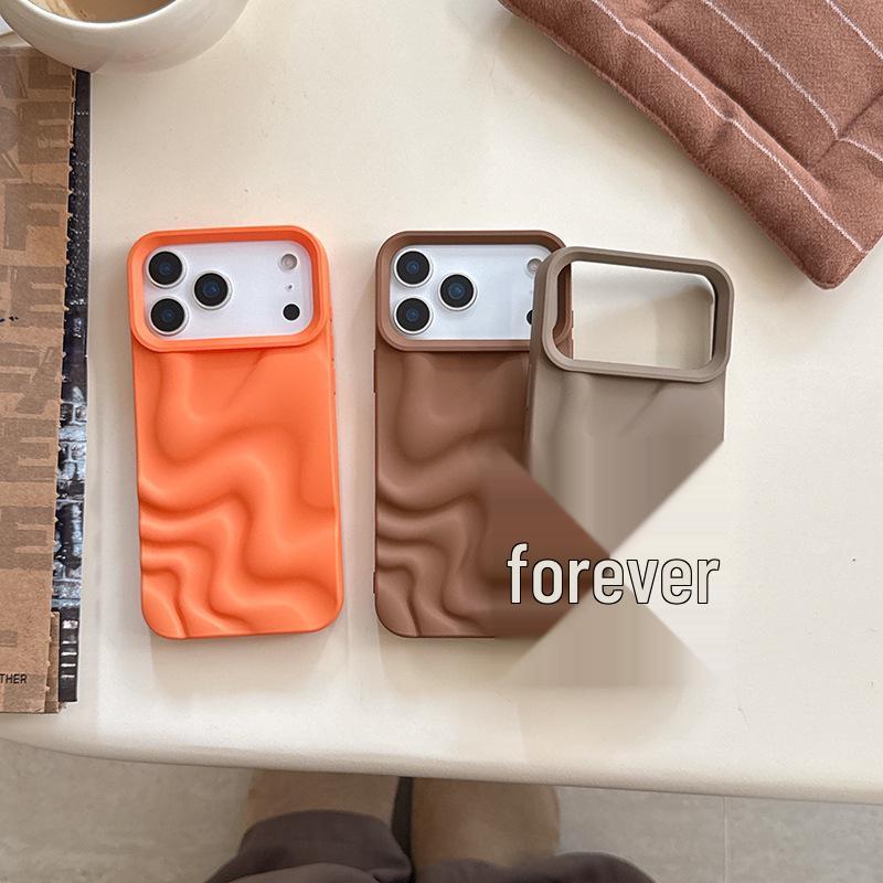 Simple Wave Pattern Solid Color Phone Case for iPhone 14/15/16ProMax/17Pro - Women's Protective Cover