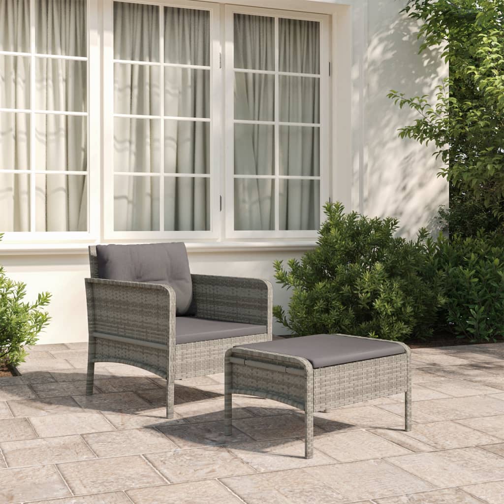 2 Piece Garden Lounge Set with Cushions Gray Poly Rattan
