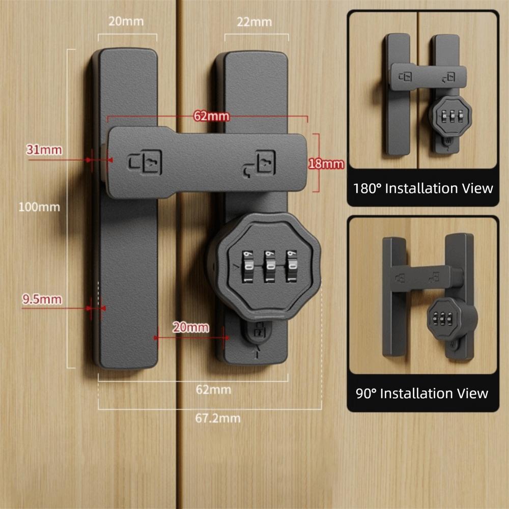 Zinc Alloy Password Lock 90/180 Degree Mechanical Password Sliding Door Lock High-Security Luminous Sign Door Bolts