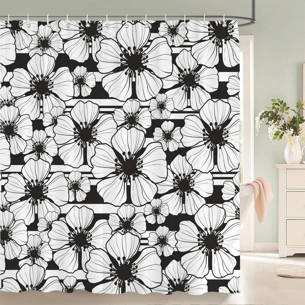 Modern Flowers Shower Curtains Waterproof Fabric Floral Bath Curtains For Bathroom Bathtub Large Wide Bathing Cover With Hooks