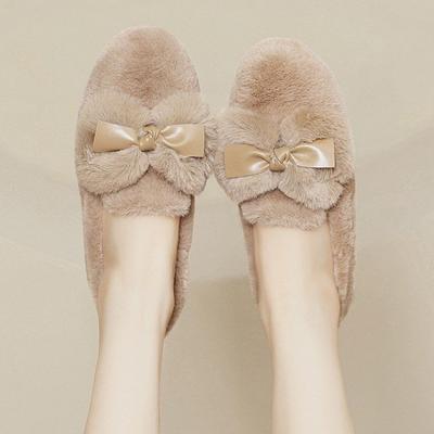 Fashion Winter New Flat Shoes Women's Fashion Round Head Deep Mouth Butterfly Knot Soft Sole Non-slip Comfortable Woolen Shoes