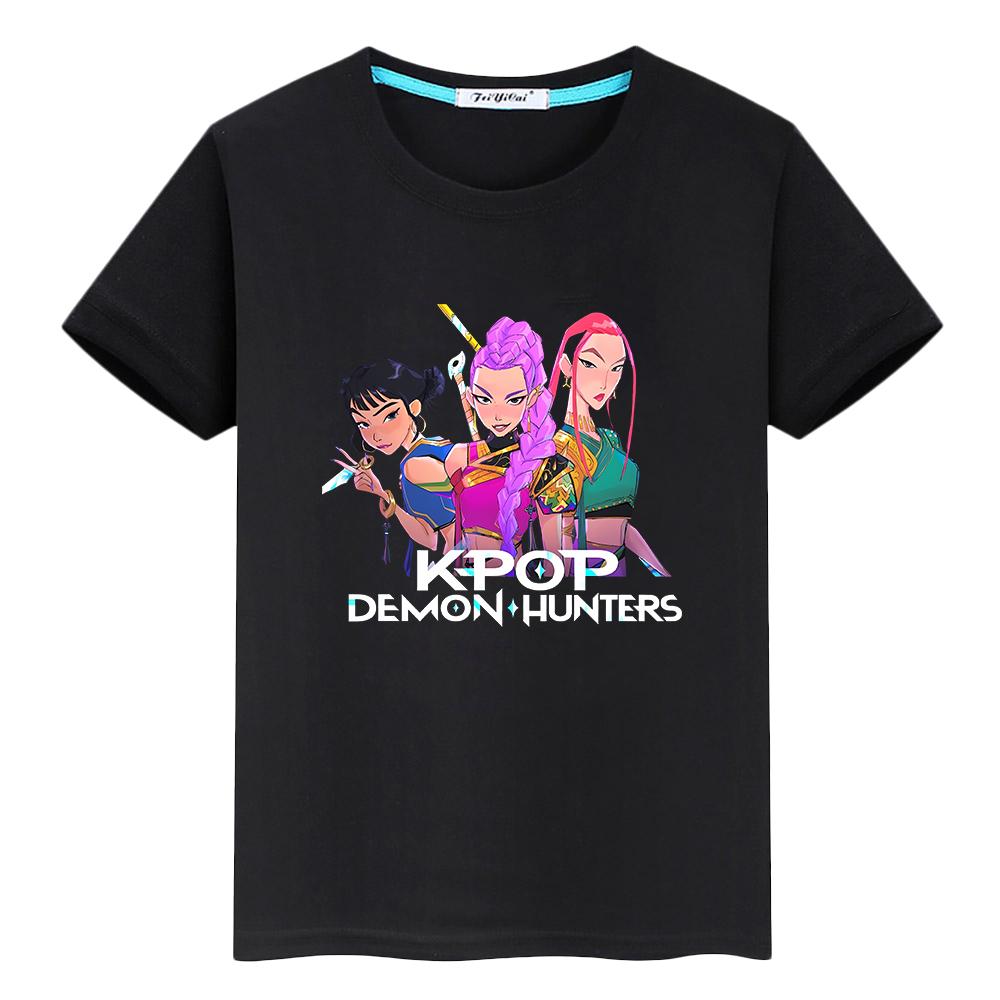 kpop demon hunters Print 100%Cotton Cute Tees y2k Christmas t shirt for kids boy 10year anime Short  Kawaii Tops girls clothes