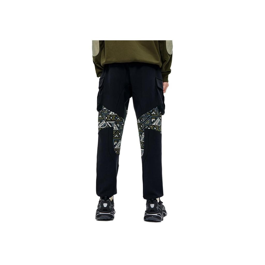 Fila Fusion White Mountaineering Geometric Pattern Printed Cuffed Casual Knit Sports Pants Men pants Black T11M217601FBK