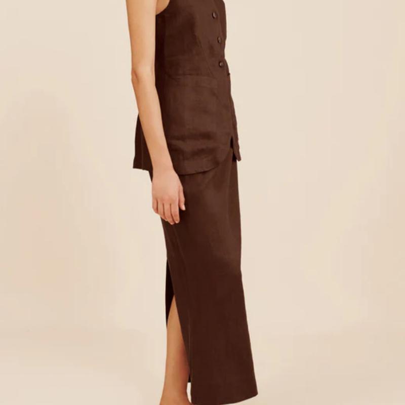 New French Style Lazy Casual Pure Cotton Square Neck Sleeveless Vest and Skirt Set for Women