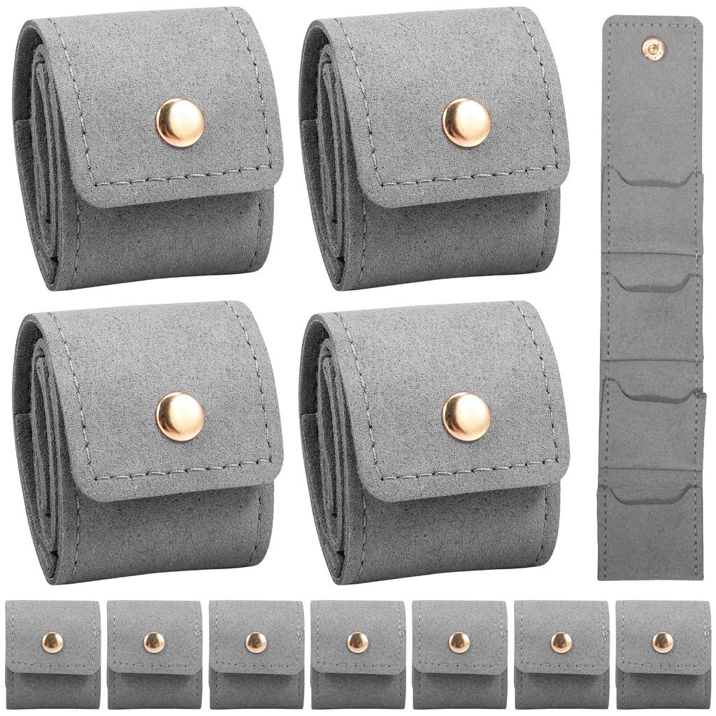12ks Mini cestovní šperkovnice Skládací kožená Malý cestovní organizér na šperky Pouzdro s kovovou přezkou na náušnice prsten náhrdelník