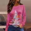 Women's Fashion Hem Slit Casual Christmas Printed Round Neck Long Sleeve Top