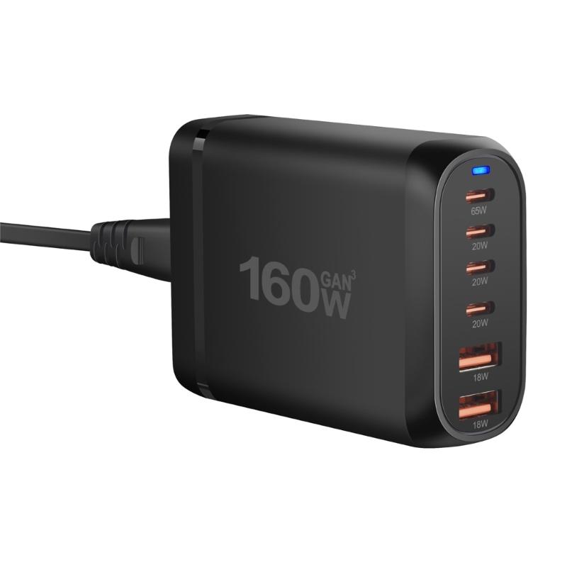 Multiple Device Charging Station, 160W USB C Charger with Double USB & 4Type C Port, for Electronics Devices Travel Use