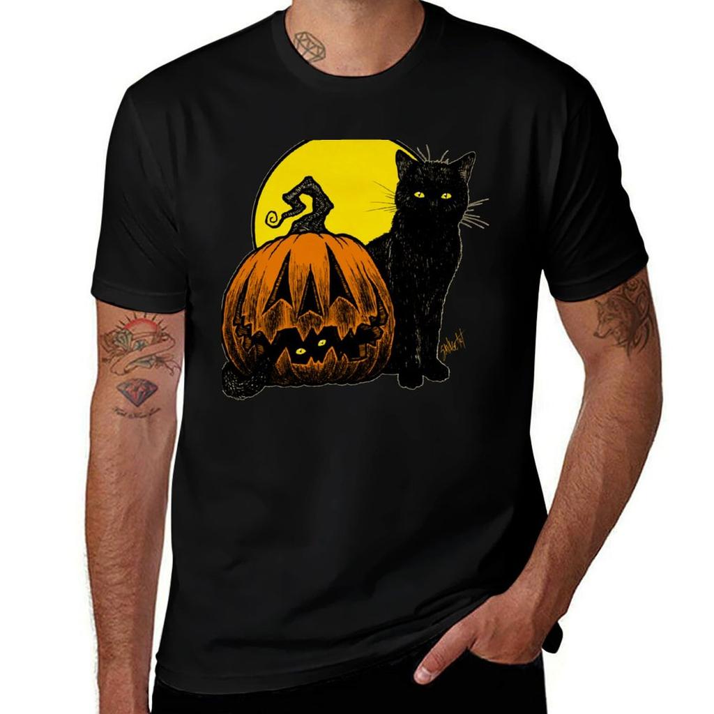 Still Life with Feline and Gourd TShirt Casual All Match Short Sleeve TShirt
