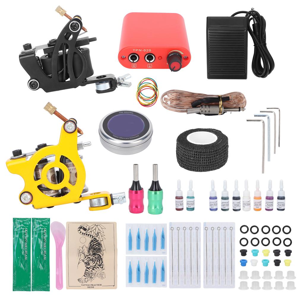 Tattoo-Kit Tattoo-Netzteil-Kit 10 Tattoo-Farbe Nadel-Set für Anfänger Tattoo-Künstler 90-265V UK-Stecker