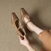 Fashion New Spring/autumn Genuine Leather Women Shoes Square Toe Shoes for Women Fashion Rivet Mary Jane Shoes High Heels Women Pumps
