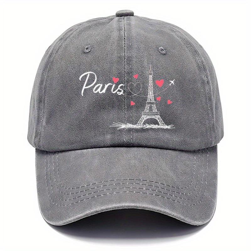 1pc Retro Paris Eiffel Tower  Hearts Print Baseball Cap  Adjustable Unisex Breathable Fabric Hat for Outdoor Travel
