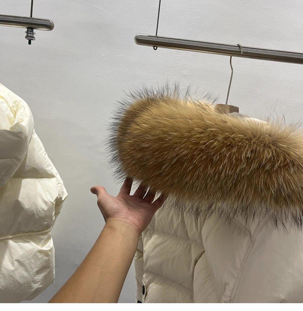 Damen Kurze Lockere Verdickte Winter Daunenjacke mit Großem Pelzkragen