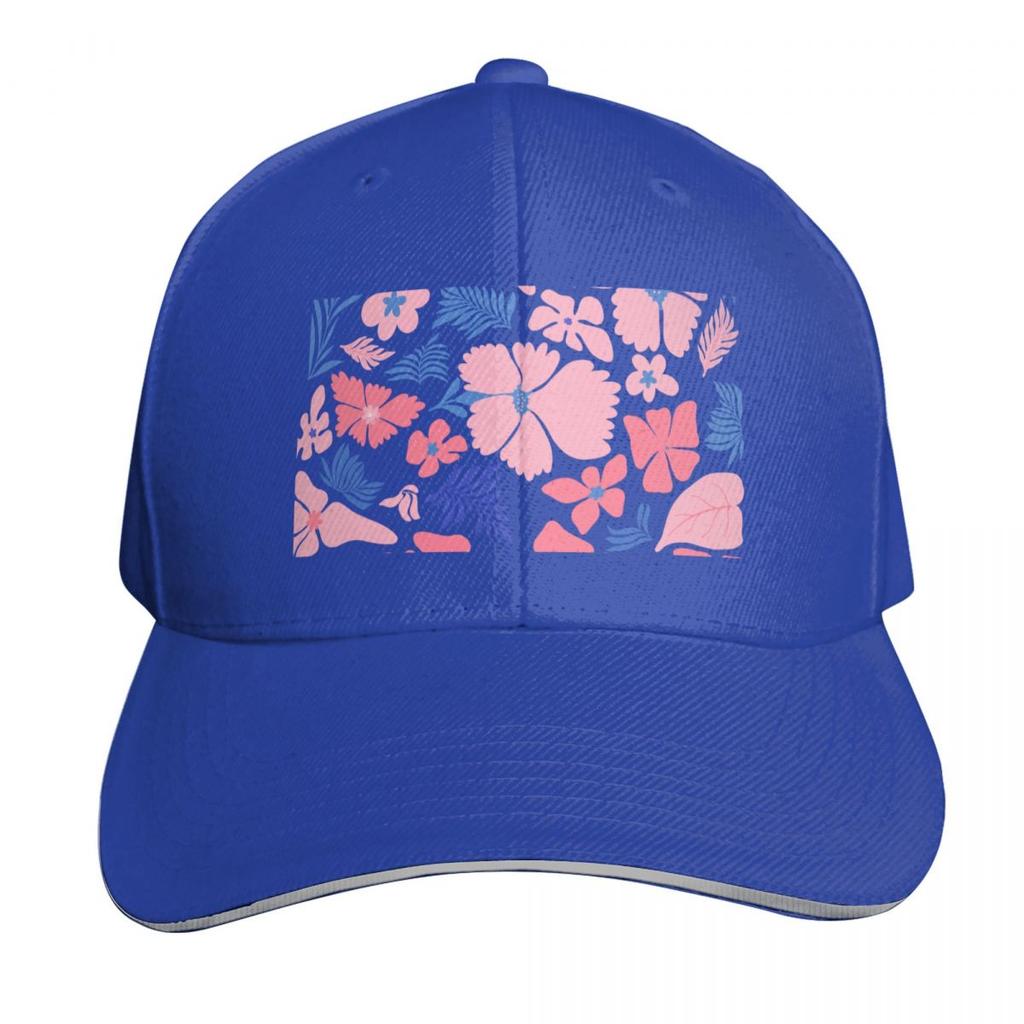Pink And Blue Tropical Flower Collage Baseball Cap Lightweight Packable Gift For Him Her Casual Daily Wear
