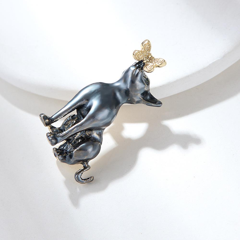 Broche Mignonne Émail Papillon & Chat Persan Style Coréen