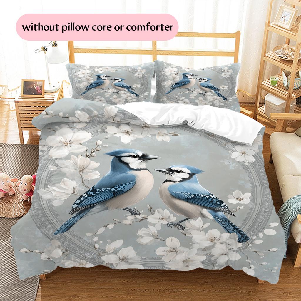 Blue Bird  Pattern Bedding Quilt Set  Home Decoration  Gift (1 * duvet cover + 2 * pillowcase, without core)