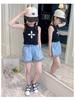 Girls' Summer Checkerboard Denim Shorts - Trendy & Lightweight