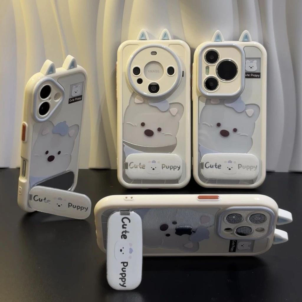 Applicable Apple 17promax protective case, mirror bracket iphone16 cute West Highland puppy mobile phone case 15