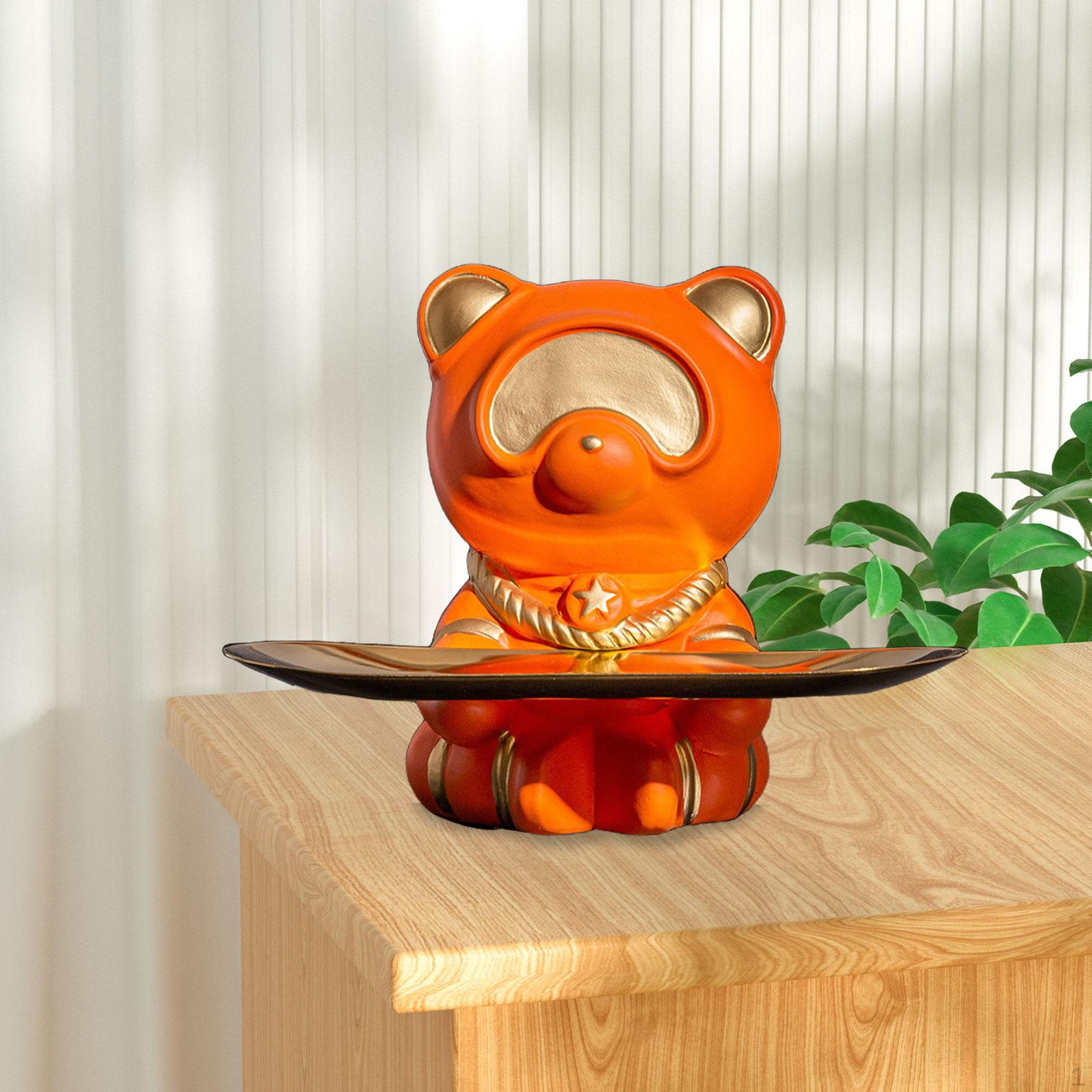 

Animal Figurine Jewelry Trinket Tray Table Centerpiece Space Bear Statue Storage Box Organizer for помаранчевий