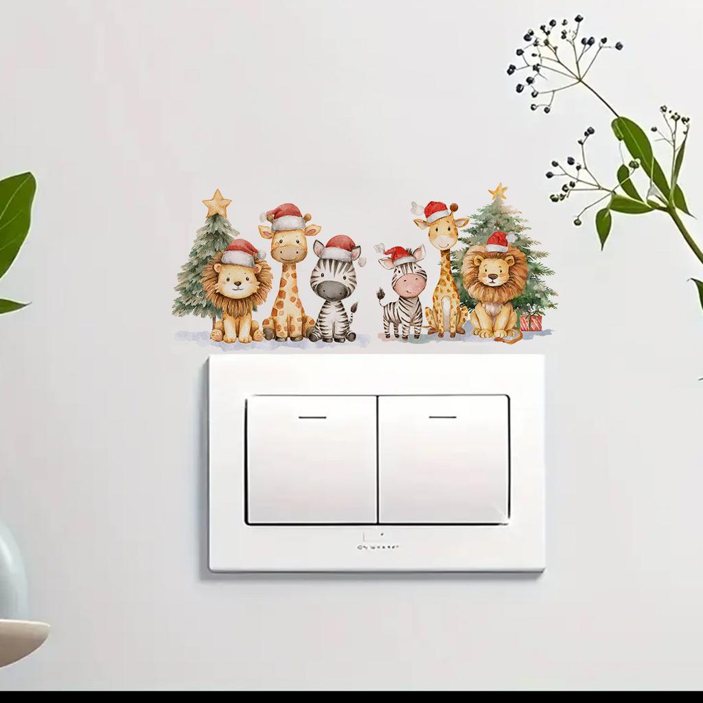 Cartoon Weihnachten Tier Weihnachtsbaum Wandaufkleber, Weihnachtsraum Dekoration Wandaufkleber
