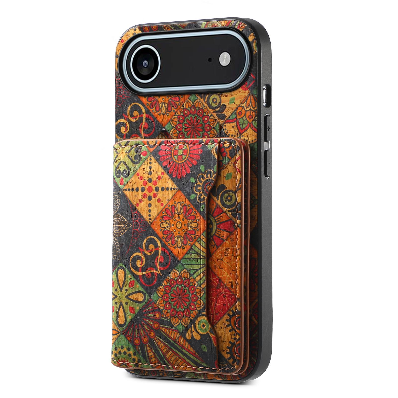 

For iPhone 17 Air Case Flower Print Leather+PC+TPU Cover with Card Holder Kickstand Autumn/Yellow