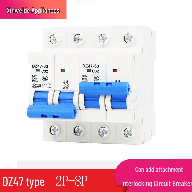Dual Power Manual Interlock Circuit Breaker DZ47-63, 2P-8P, 63A with Addable Accessories