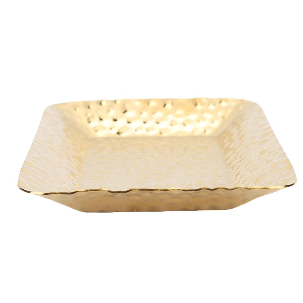 Gold Hammered Rectangle Serving Tray Stainless Steel Decorative Platter Appetizer Tray for Food Fruits Dessert Towel
