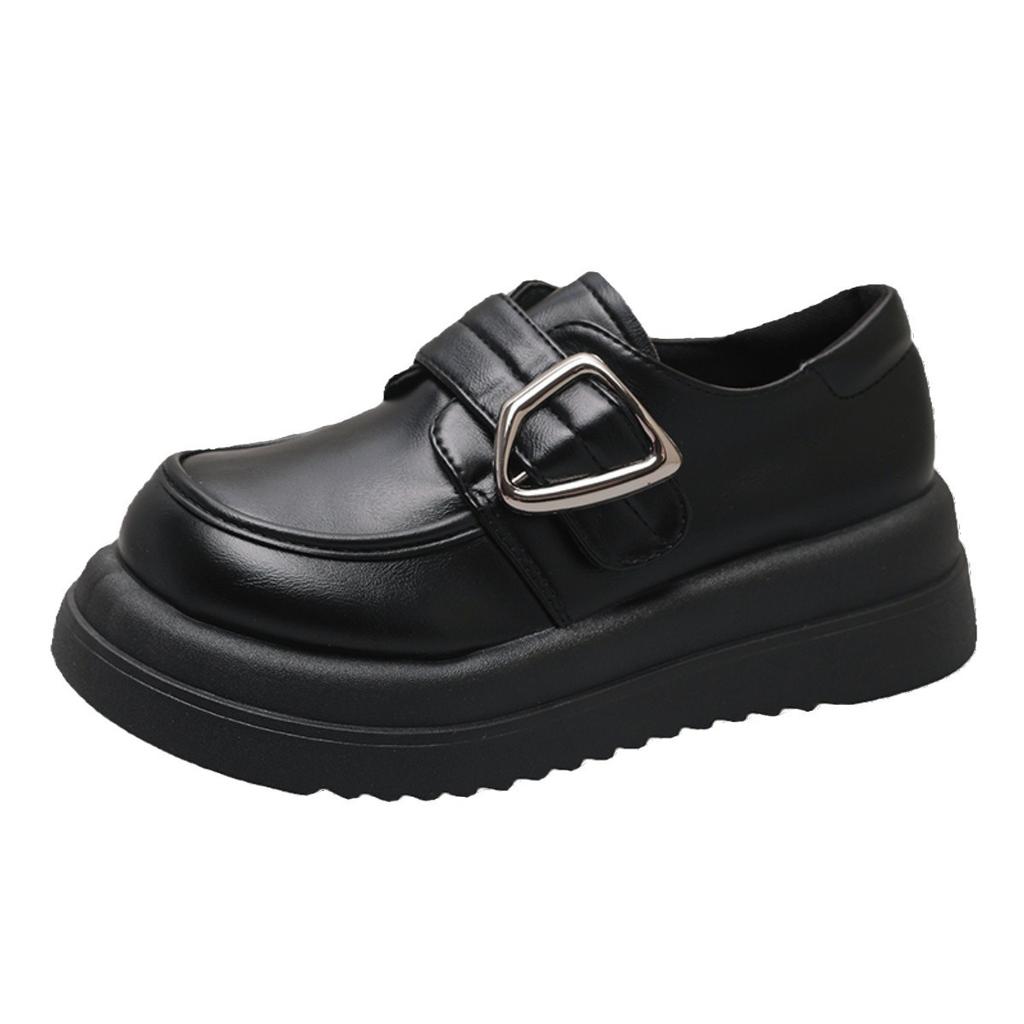 Shenlin Black Big Head Thick Sole Showing Long Legs Small Leather Shoes Women'S British College Style Sweet Cool Loafers