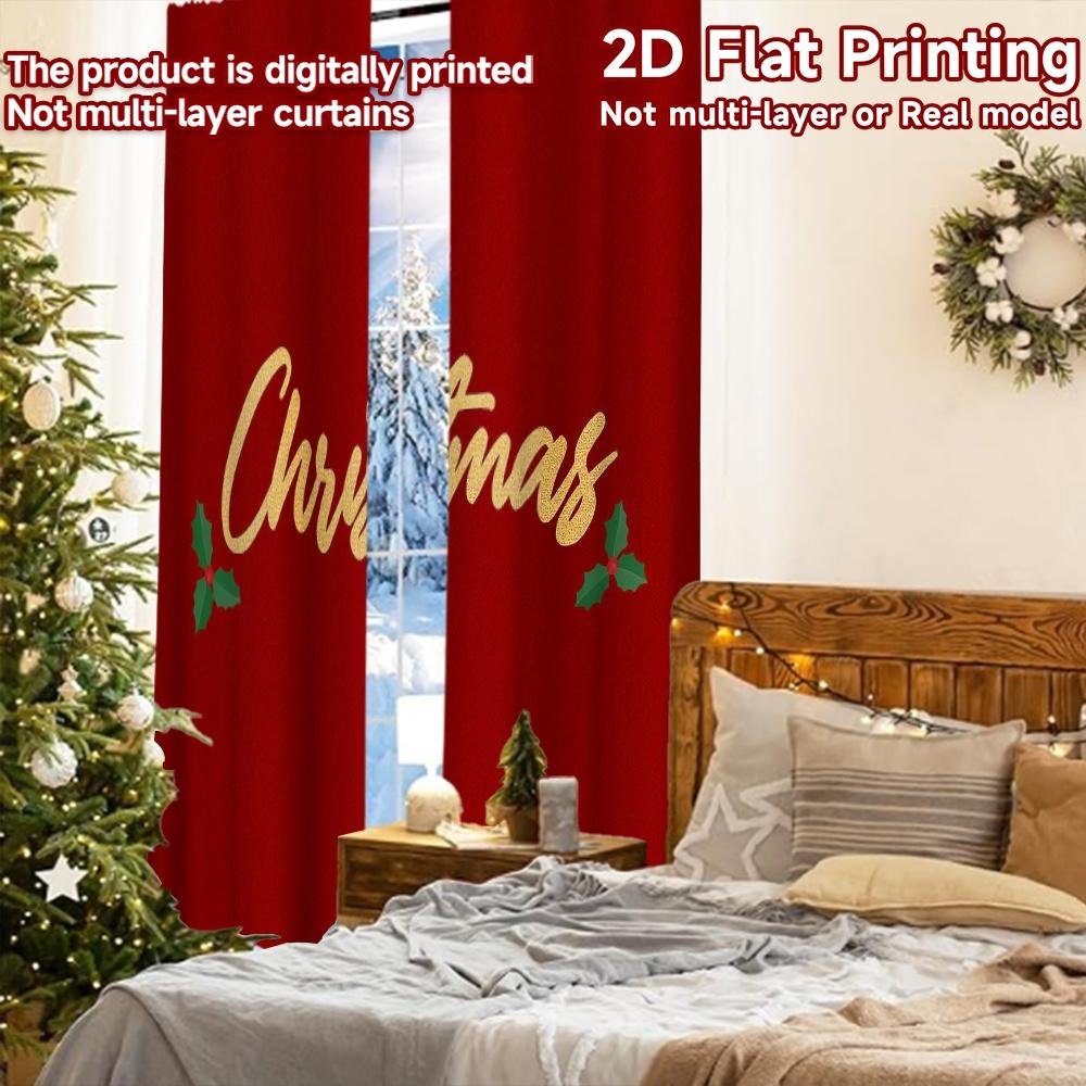 2pcs, 2D FLAT PRINTING Curtains (Without Rod) FestiveDecor Holiday Curtains Durable Polyester Curtains Art Deco Festive