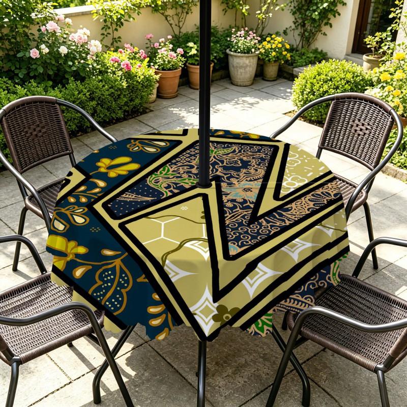 Outdoor Round Tablecloth With Umbrella Hole Patio Garden Deck Waterproof Oil Resistant Drop Cloth