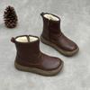 Johnature Genuine Leather Warm Cotton Boots Thick Soled Comfortable Side Zipper Women's Short Boots