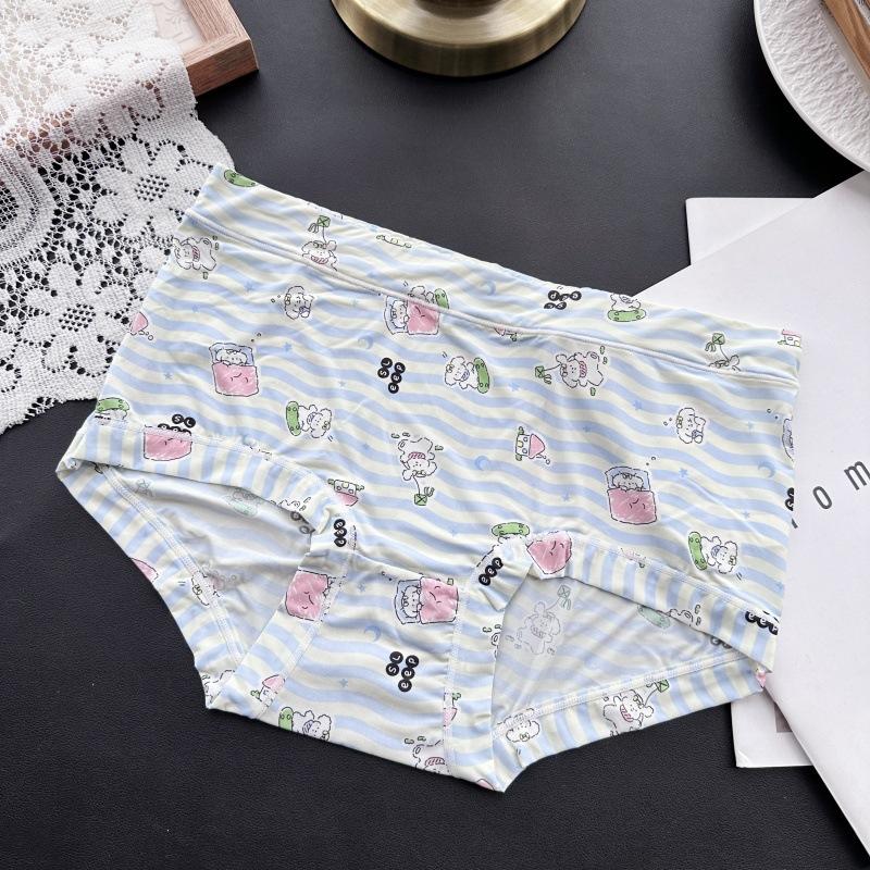Plus Size Ladies Spring and Summer Lovely Printed Ice Silk High Waist Underwear