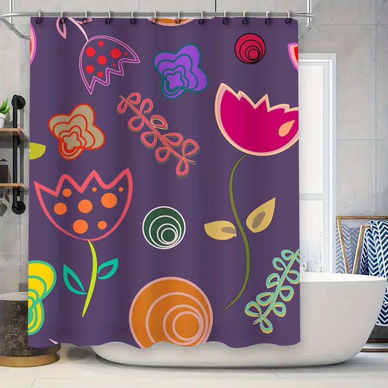 

Colorful Shower Curtain Design Purple Floral Decor For Bathroom Modern Home Decoration Waterproof Fabric Customizable Size W60H190(CM)-1 Pcs