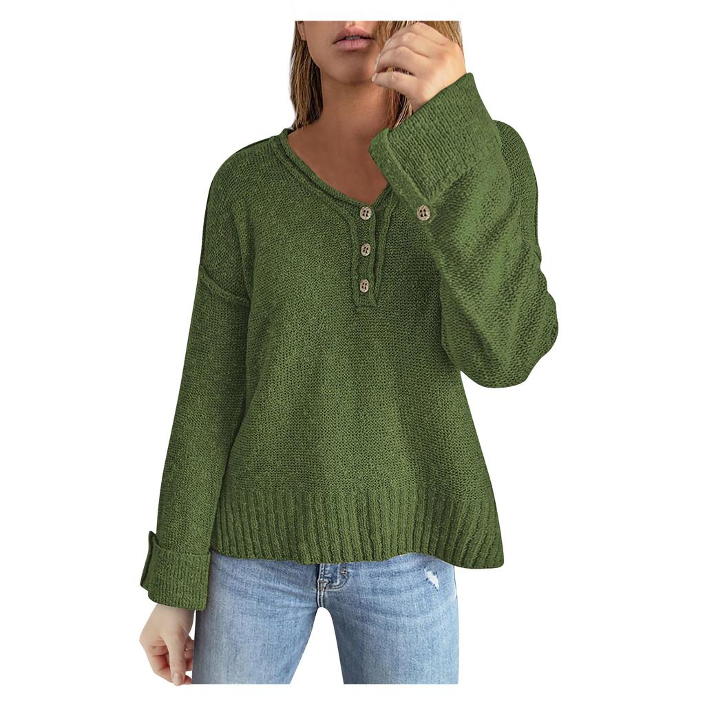 Women's Temperament Casual Solid Color Button Off Shoulder Loose Knitted Sweater