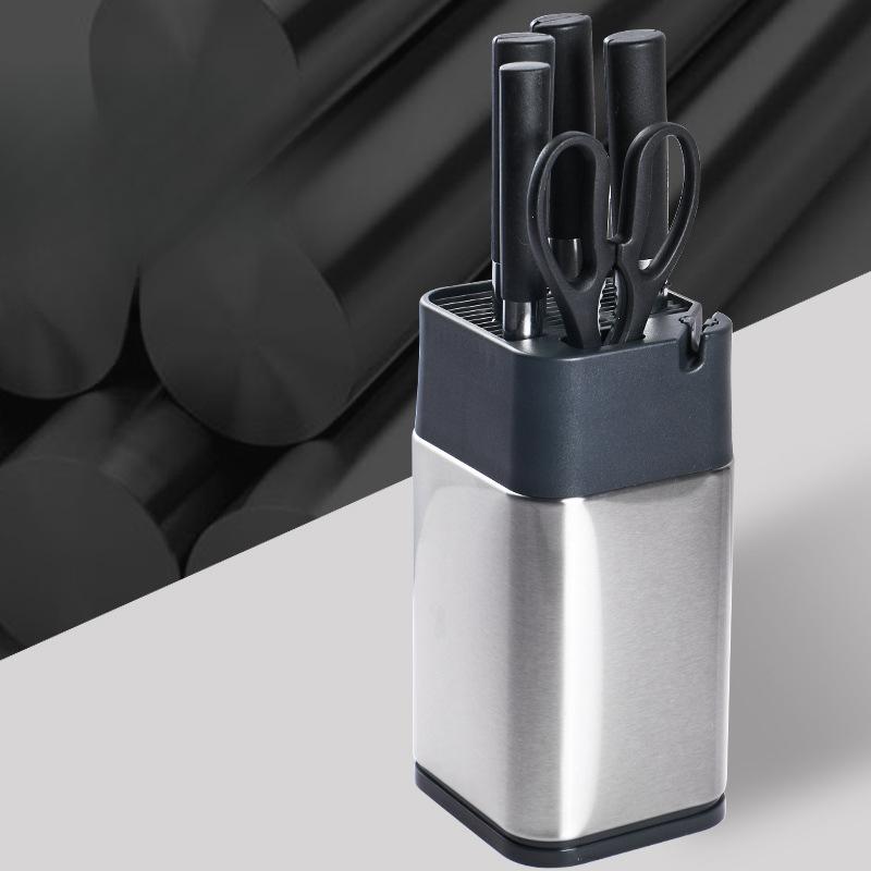 Stainless Steel Standing Knife Holder for 1-10pcs Kitchen Knife with Sharpening Edge and Scissors Socket Block